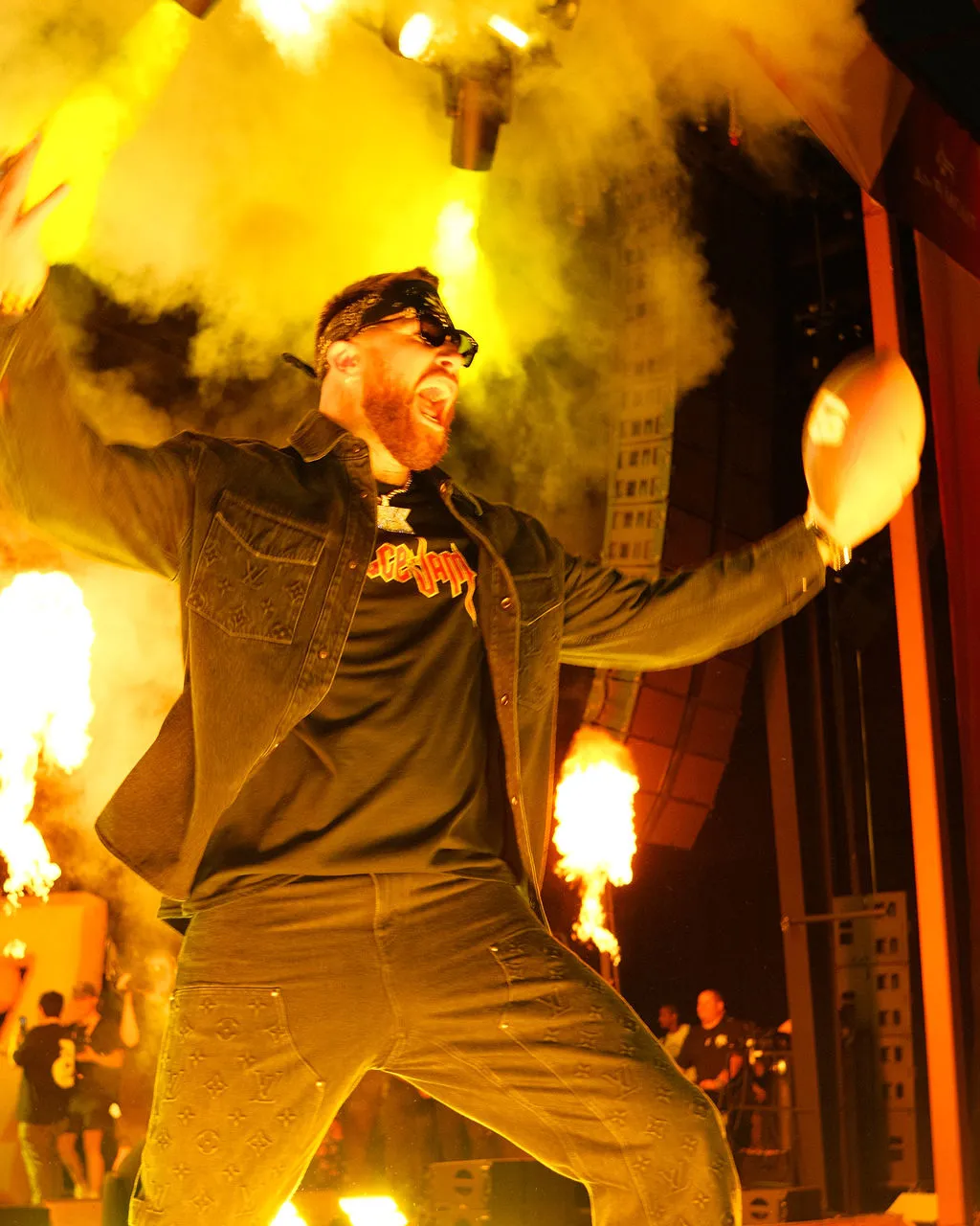 Travis Kelce performing at Kelce Jam festival 2024 presented by Jim Beam at Kansas City
